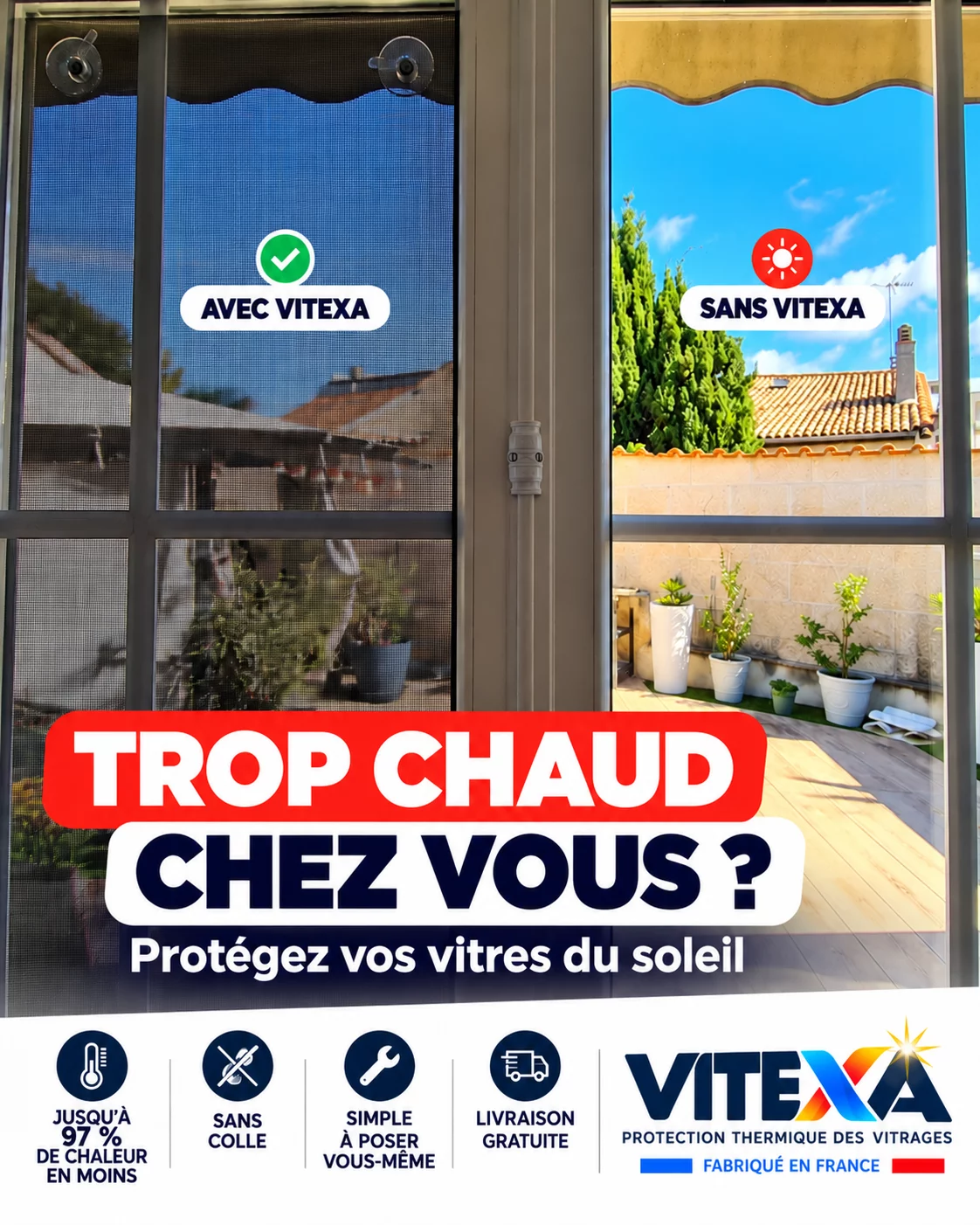 Comparaison avec et sans protection solaire VITEXA